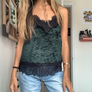 H&M Dark Green Lacy Velvet Top